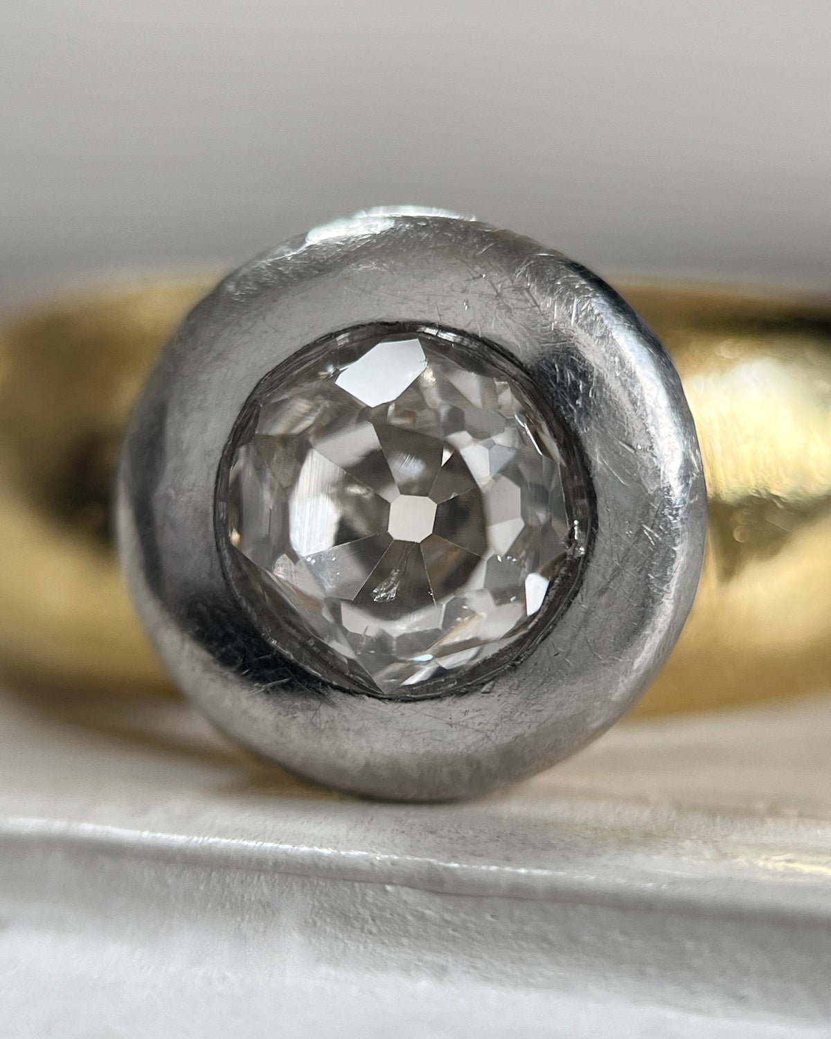 Seventies Old Mine cut diamond engagement ring