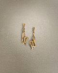 Contemporary twin serpent diamond drop earrings in 18kt yellow gold, front view – Auric Vintage