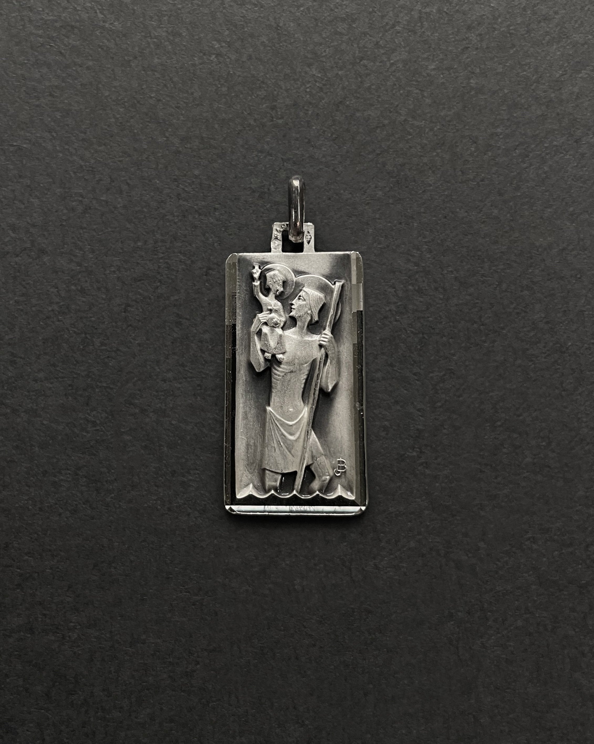 Mid century French St. Christopher pendant in 800 silver with elongated rectangular form by Jean Balme – Auric Vintage