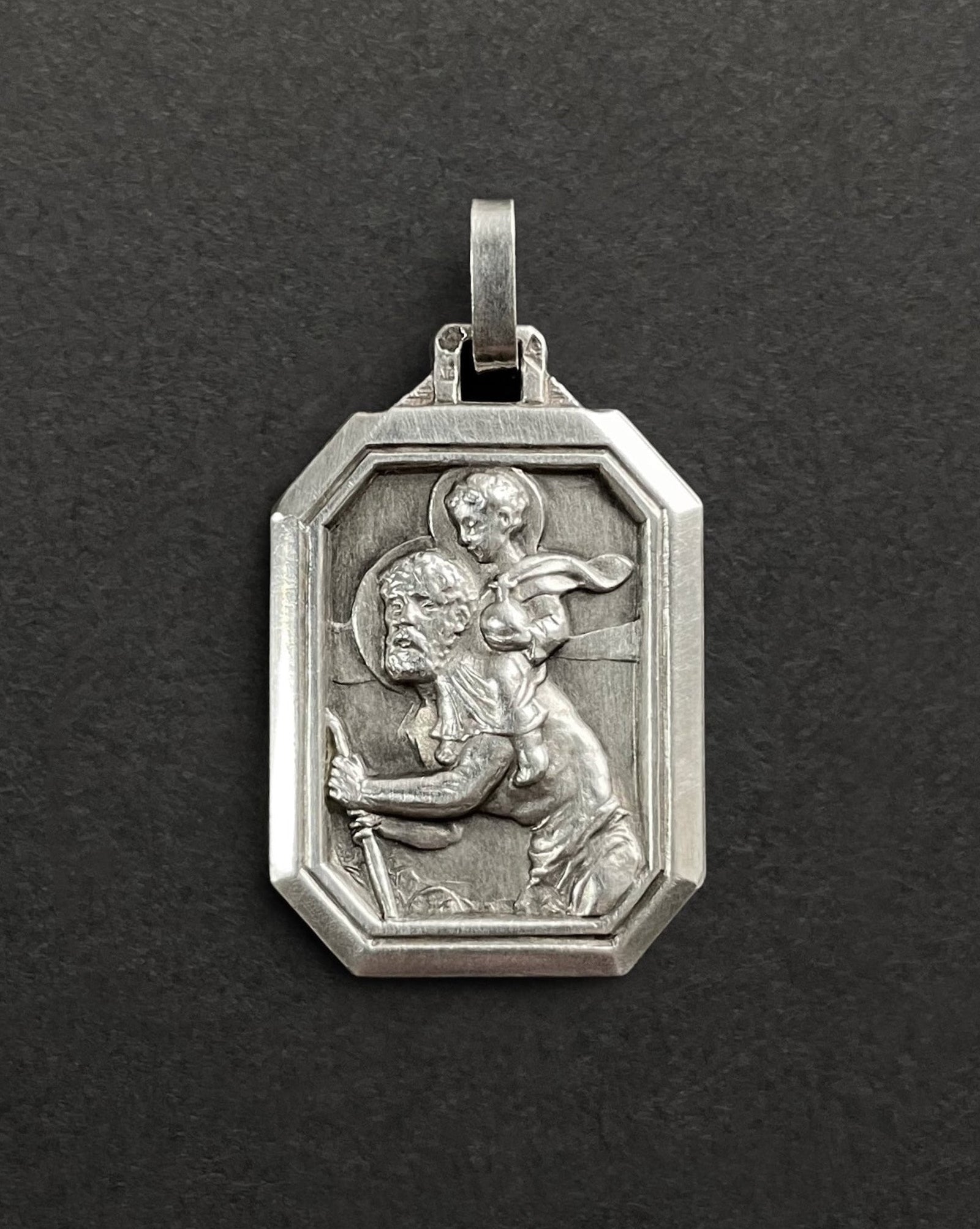 1950s French truncated St. Christopher pendant in 800 silver with figural design – Auric Vintage