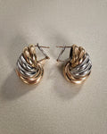 Seventies tri-gold spiral hoop earrings in 9kt gold with yellow, rose and white gold twisted bands – Auric Vintage