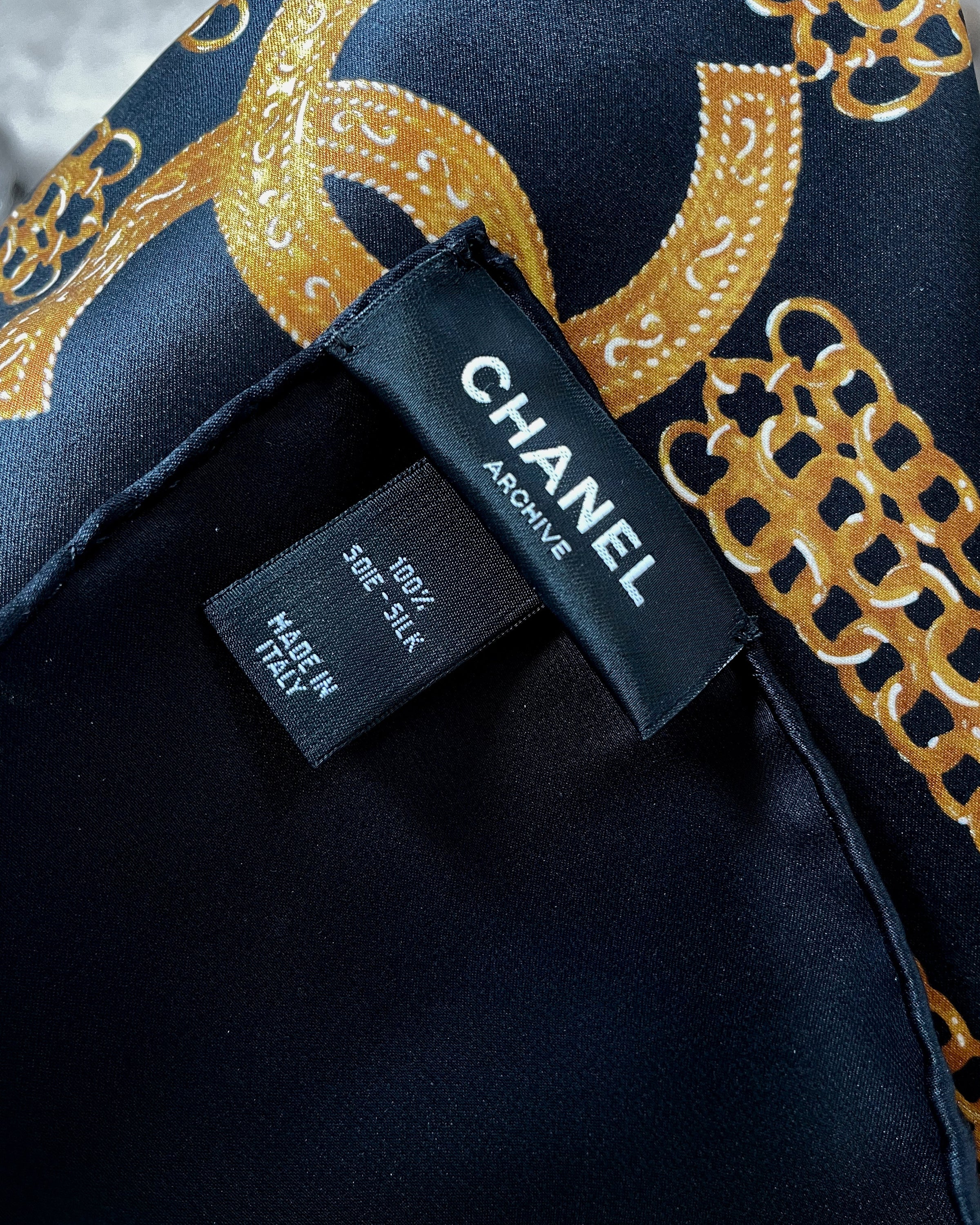 Chanel Cruise collection silk scarf in black