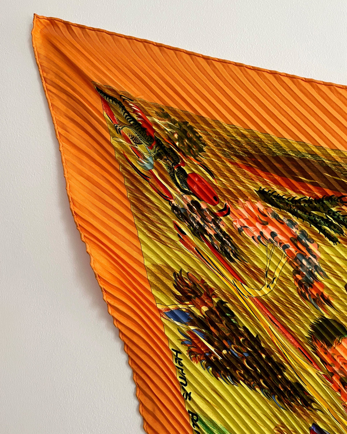 Hermes Kuggor Tree plisse silk scarf in orange