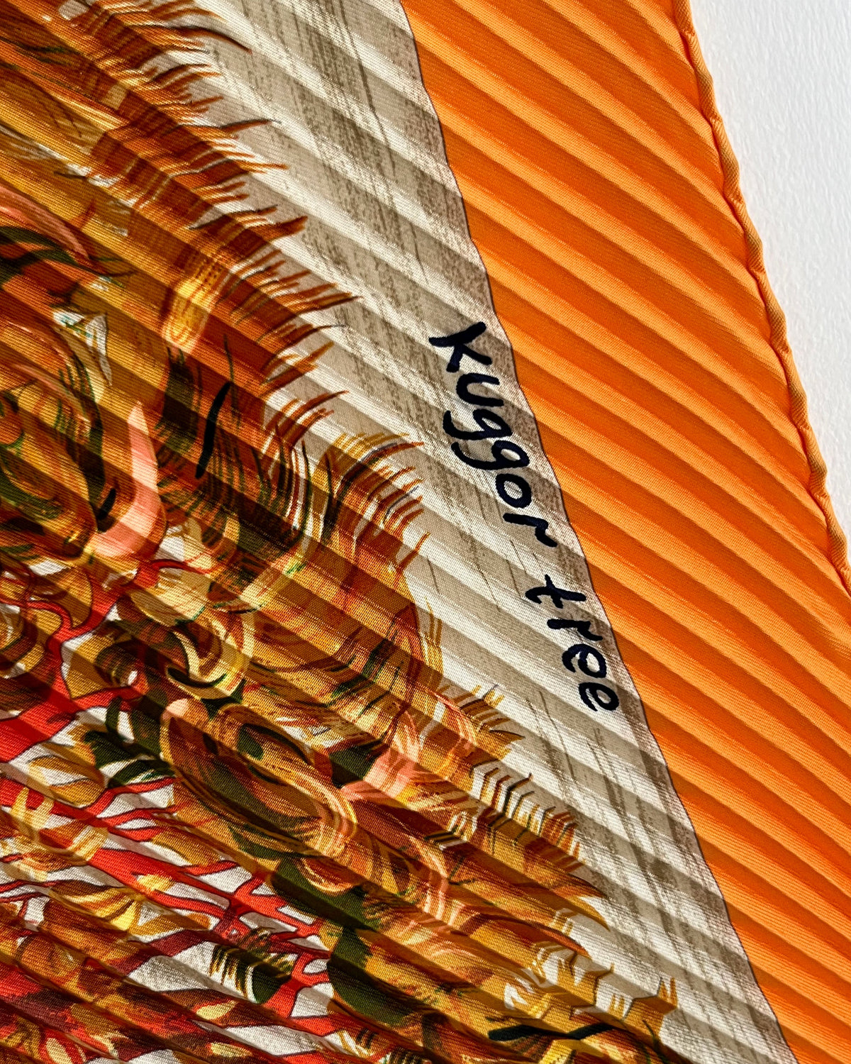 Hermes Kuggor Tree plisse silk scarf in orange