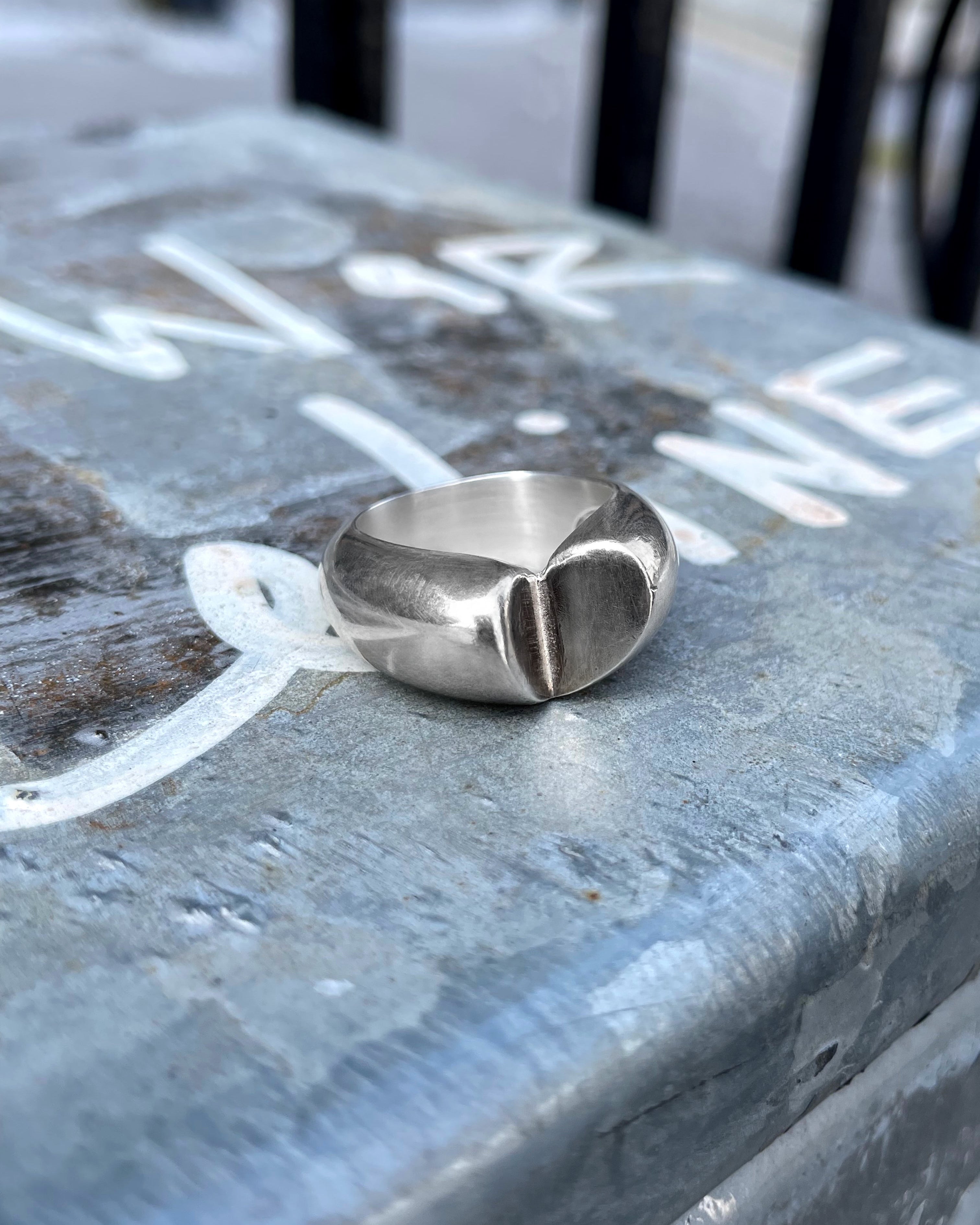 French modernist heart ring in solid sterling silver with asymmetric cut-out heart design – Auric Vintage