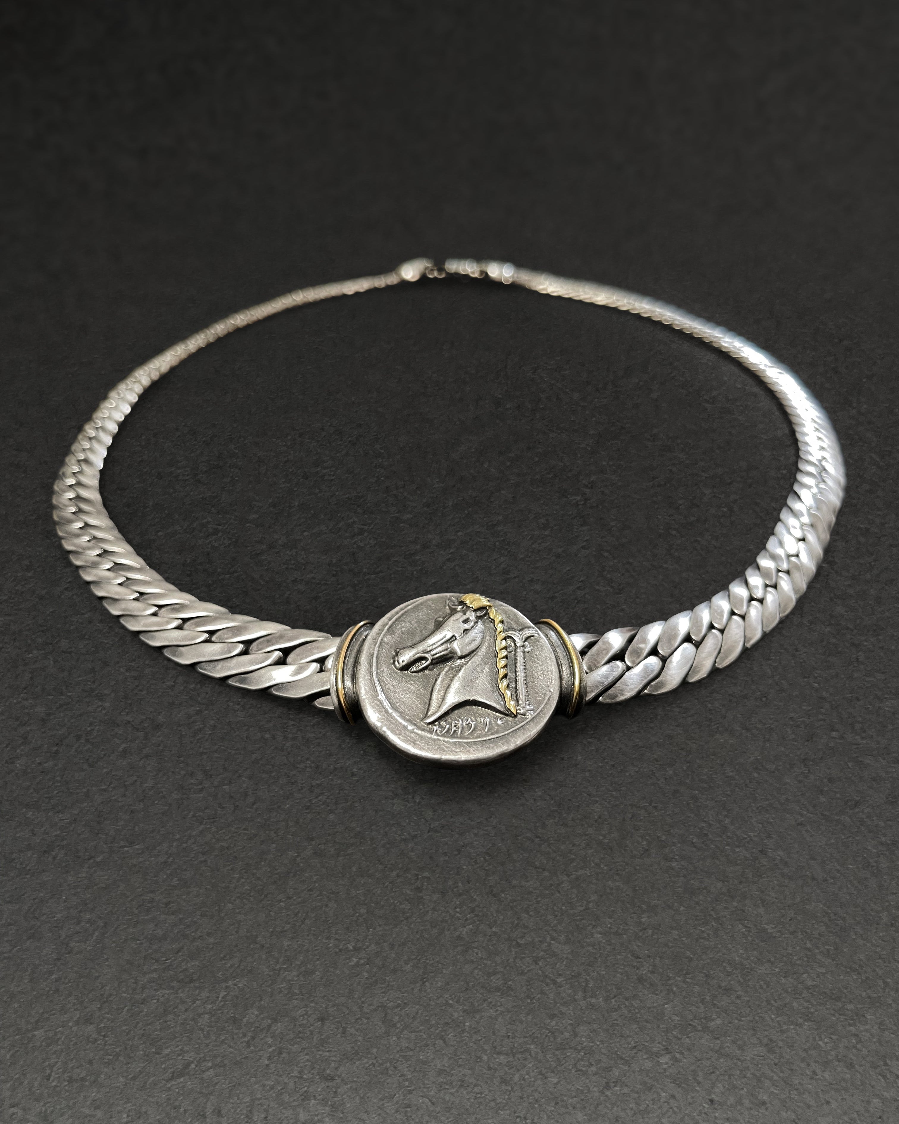 Vintage French Carthaginian tetradrachm pendant collar necklace in sterling silver by Arthus Bertrand with braided collar and coin medallion – Auric Vintage