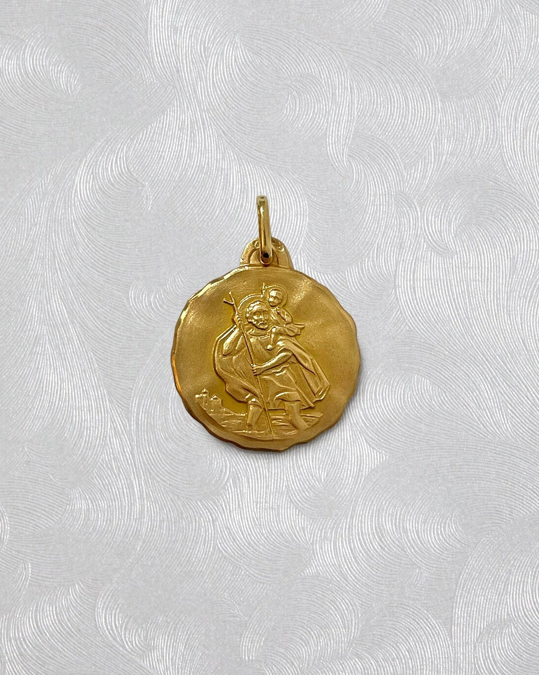 Mid century French St. Christopher pendant in 18kt yellow gold with sculptural figural relief – Auric Vintage