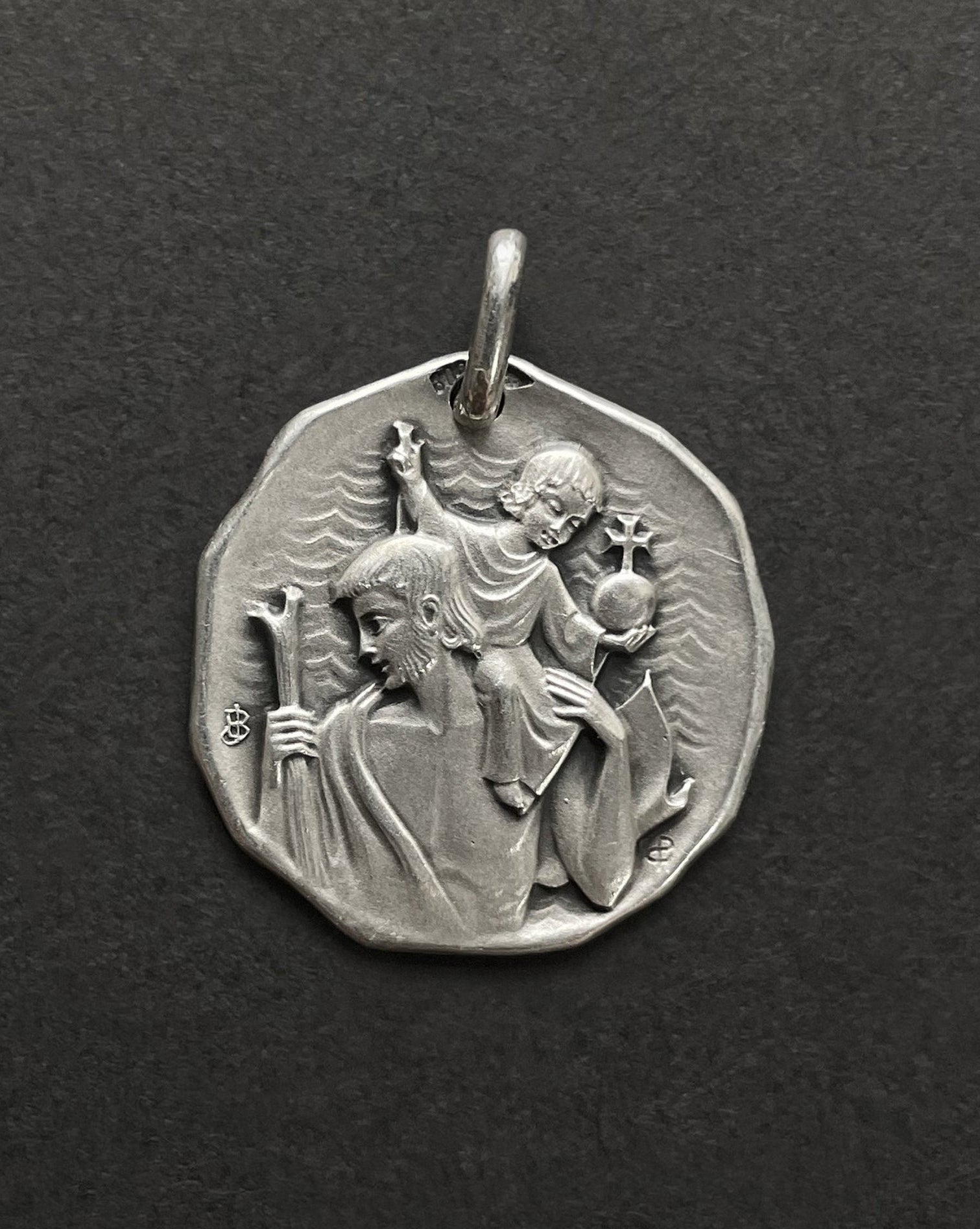 Mid century French St. Christopher medal in 800 silver with figural design by Jean Balme – Auric Vintage