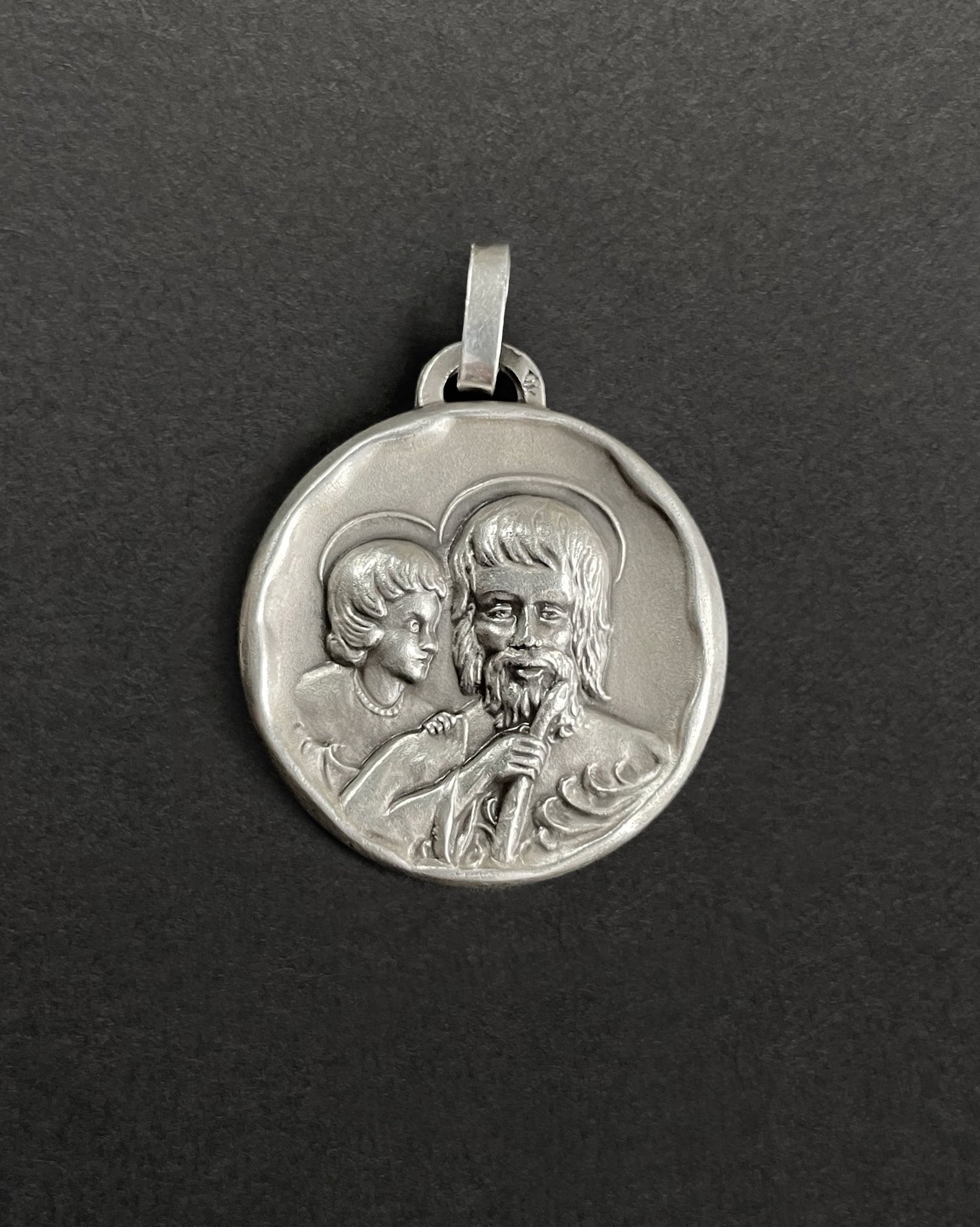 1970s French St. Christopher pendant in silver with textured figural design – Auric Vintage