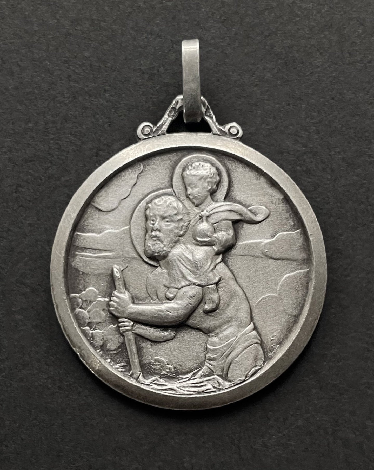 1960s French St. Christopher pendant in silver with figural relief and raised border – Auric Vintage