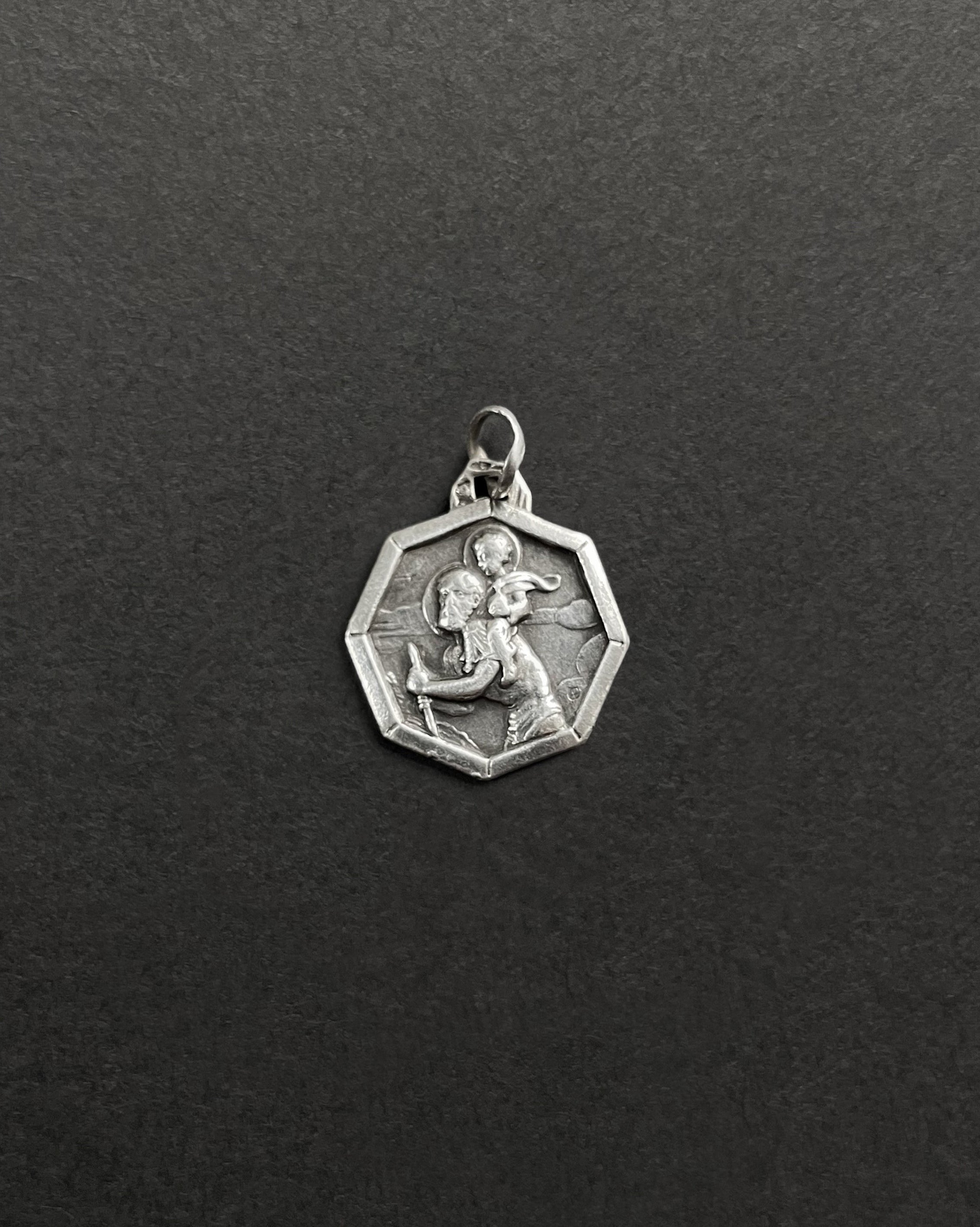 1960s mini octagonal St. Christopher pendant in 800 silver with figural scene – Auric Vintage