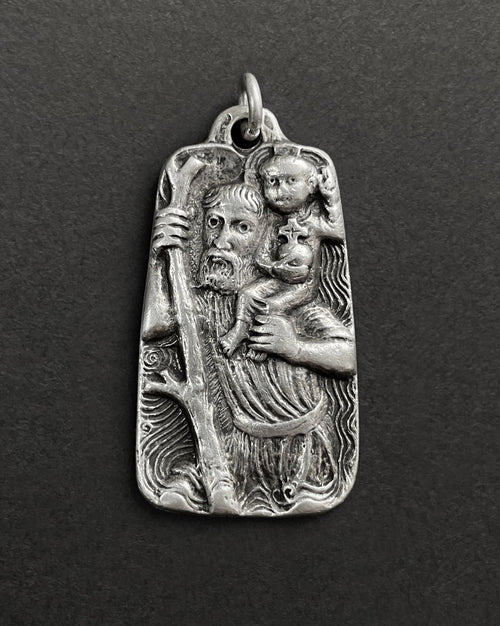 1960s French St. Christopher pendant in 800 silver with elongated trapezoid form and figural relief – Auric Vintage