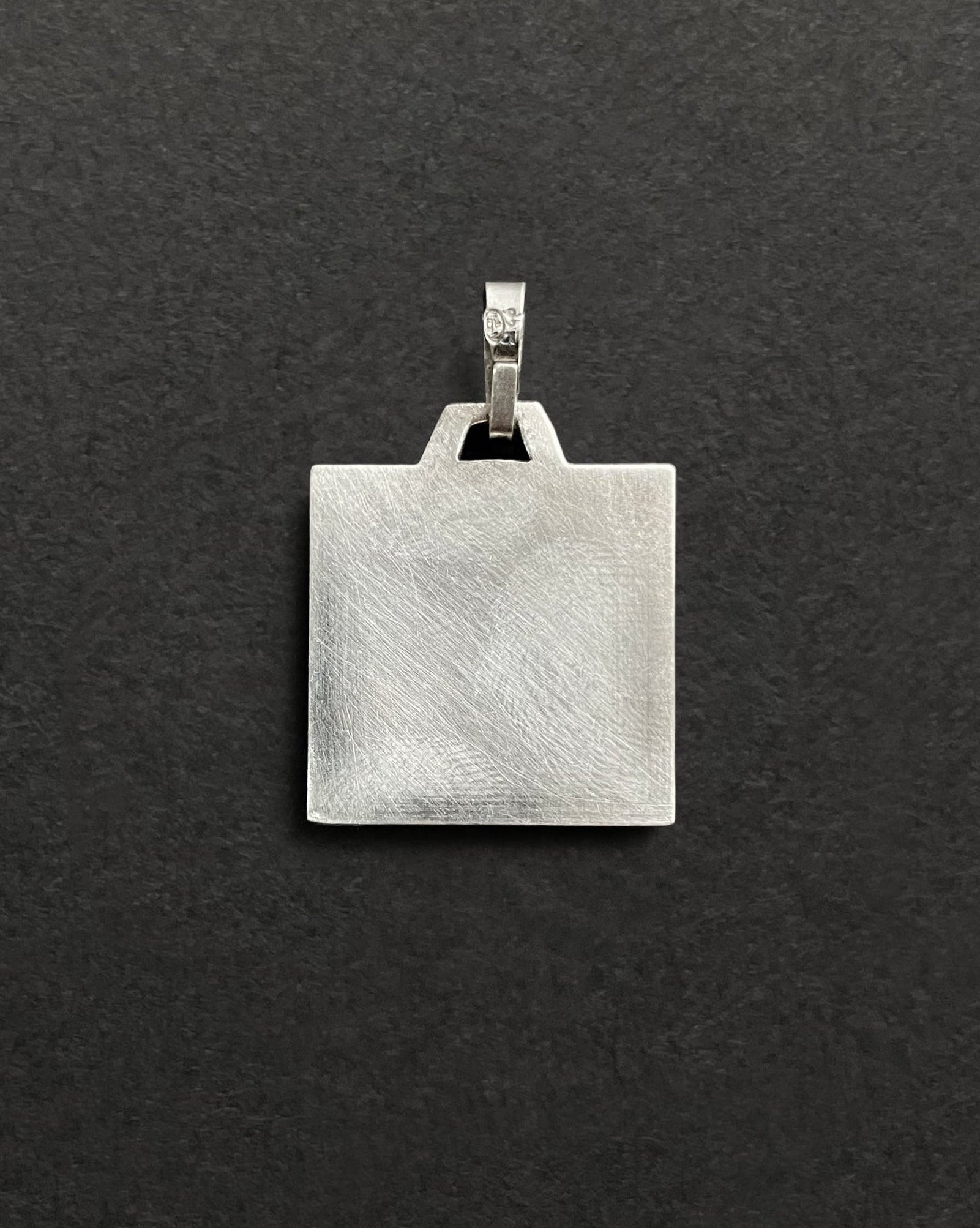 Reverse of French square St. Christopher pendant in 800 silver showing smooth finish – Auric Vintage