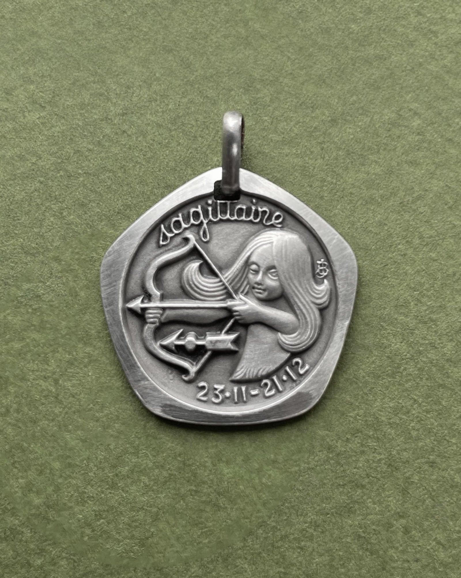 1970s French Sagittarius zodiac pendant in 800 silver with female archer motif by Jean Balme – Auric Vintage