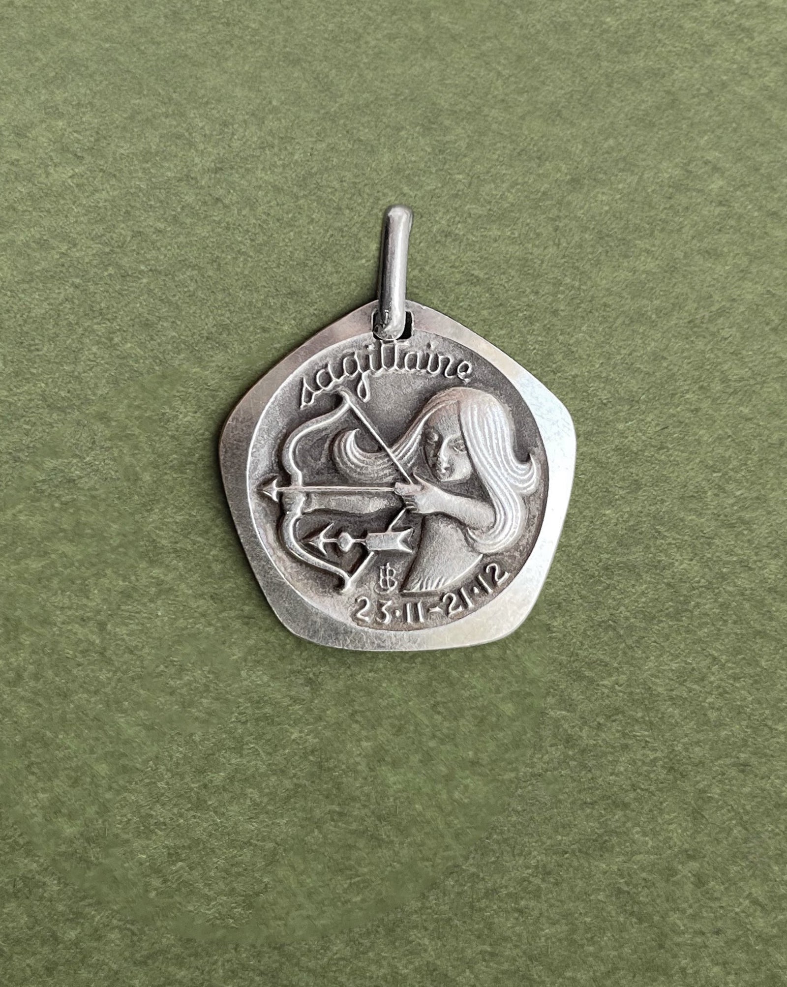 1970s French Sagittarius zodiac mini pendant in 800 silver with female archer design by Jean Balme – Auric Vintage