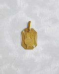 18kt yellow gold St. Christopher pendant with Christ Child and staff, folk-inspired rectangular design with star motifs – Auric Vintage