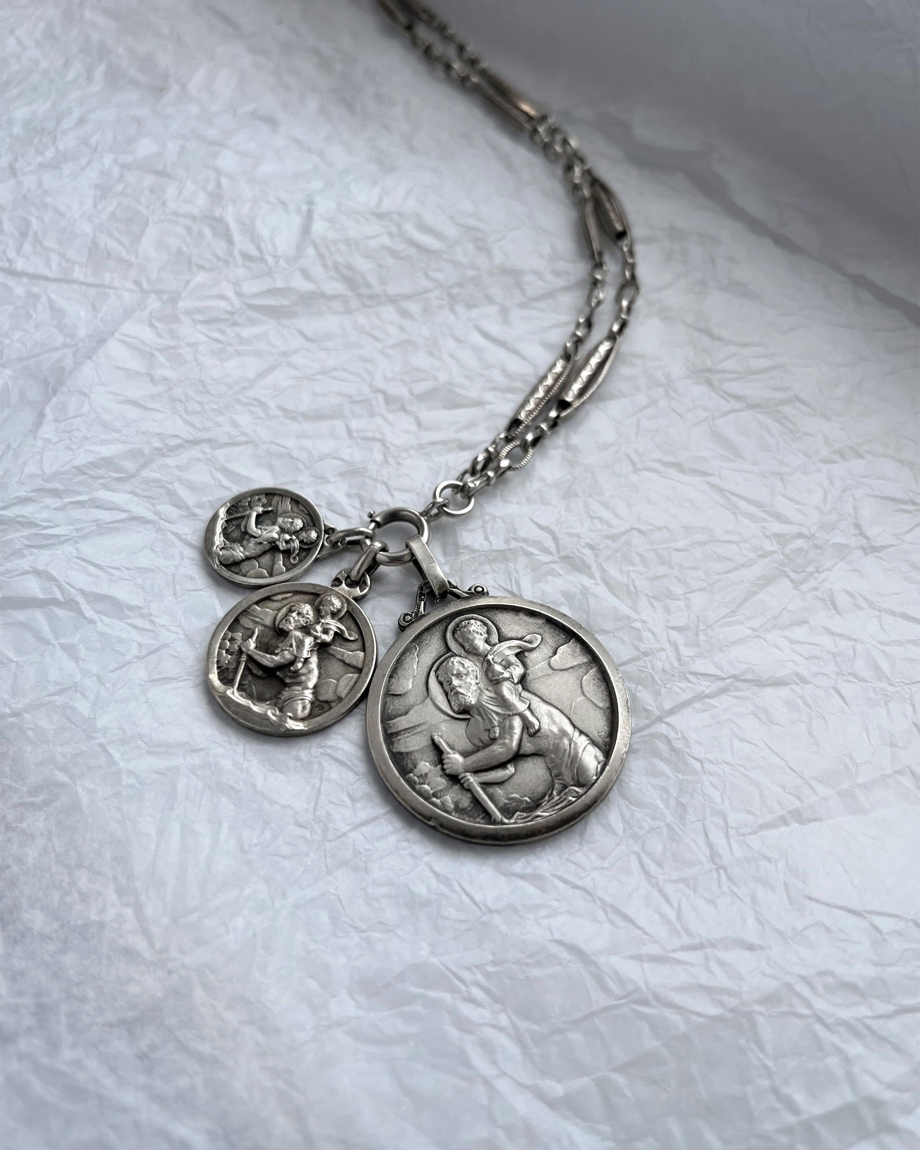 1960s French St. Christopher pendant in silver layered with two pendants on chain – Auric Vintage
