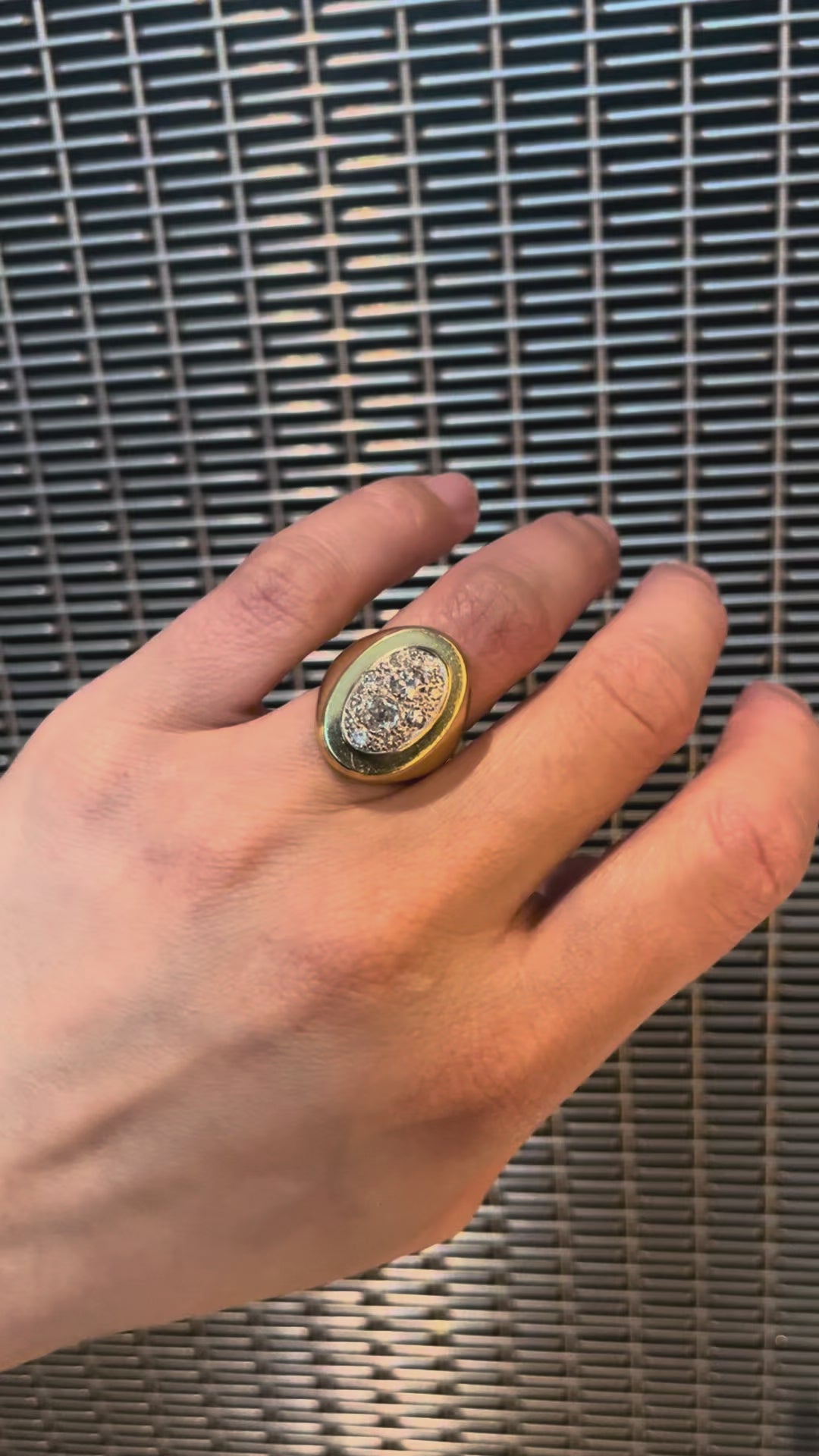 Video of French retro diamond cluster ring in 18kt white and yellow gold showing domed diamond cluster and sparkle in motion – Auric Vintage