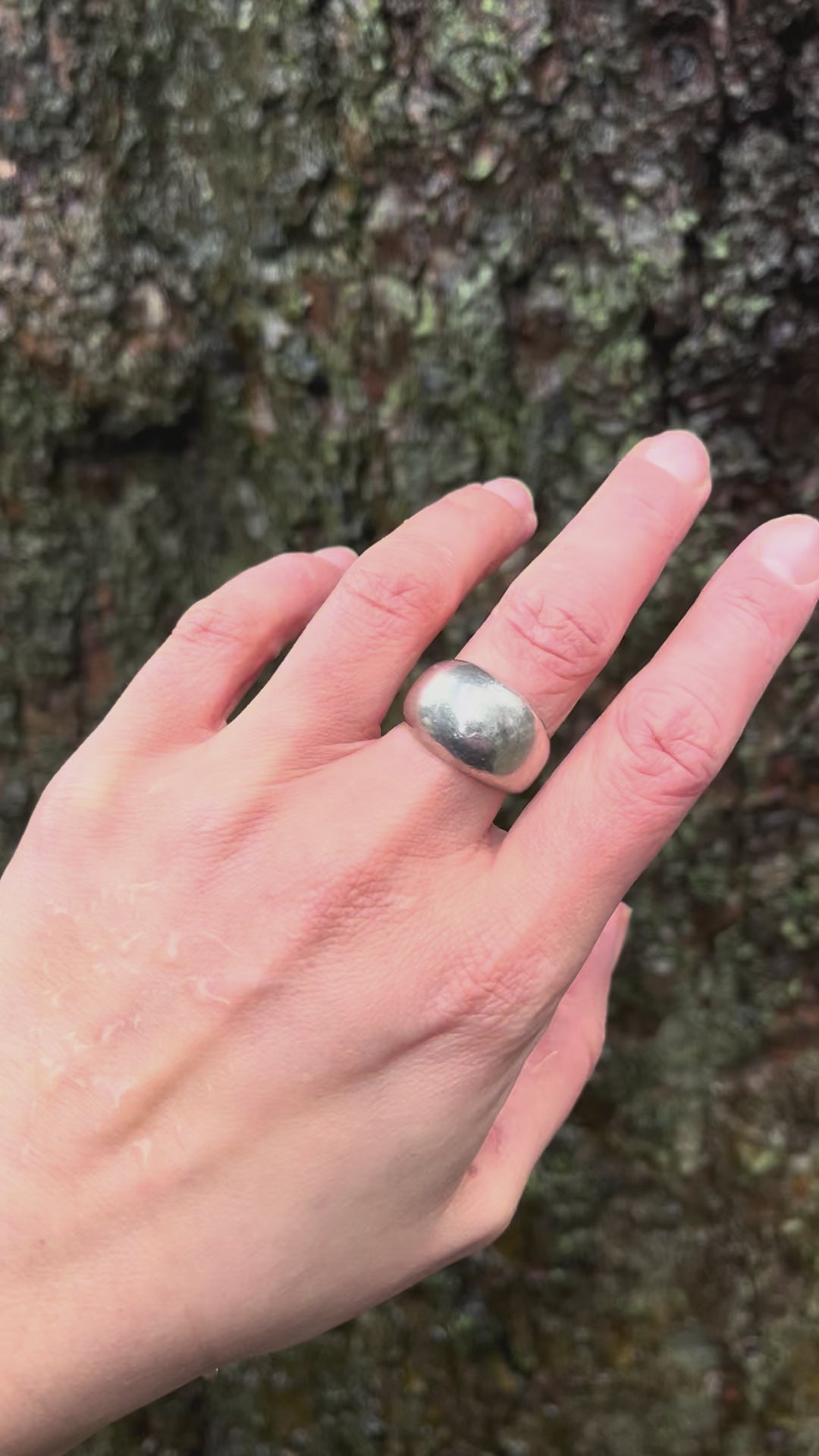 Video of contemporary chunky bombé ring in sterling silver showing sculptural domed form and polished finish in motion – Auric Vintage